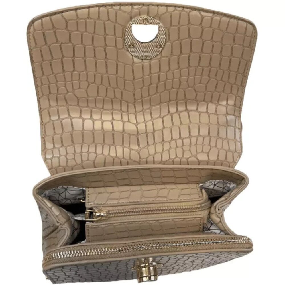 Moda Luxe Layne Backpack Nude Turnlock Embossed Faux Leather Brown Crocodile Bag - Picture 3 of 8